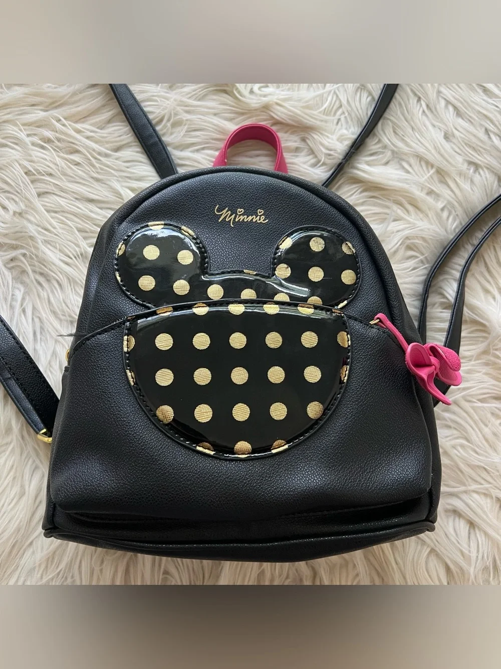 Dani by Danielle Nicole Disney Minnie Mouse Gold Polka Dot Mini Black Backpack - Picture 2 of 8